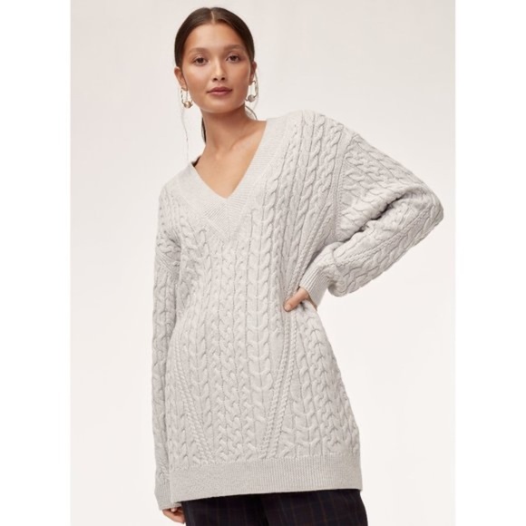 Aritzia Wilfred Devry Sweater Ribbed Cable Knit Chunky Merino Wool Yellow - Picture 11 of 11